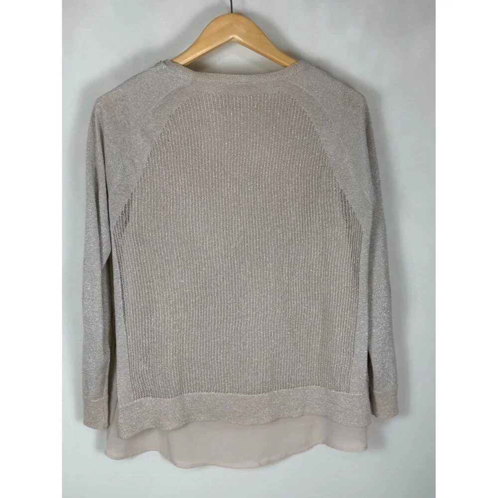 Lucky Brand Metallic Shimmer Knit Top Medium Layered Hem Boho